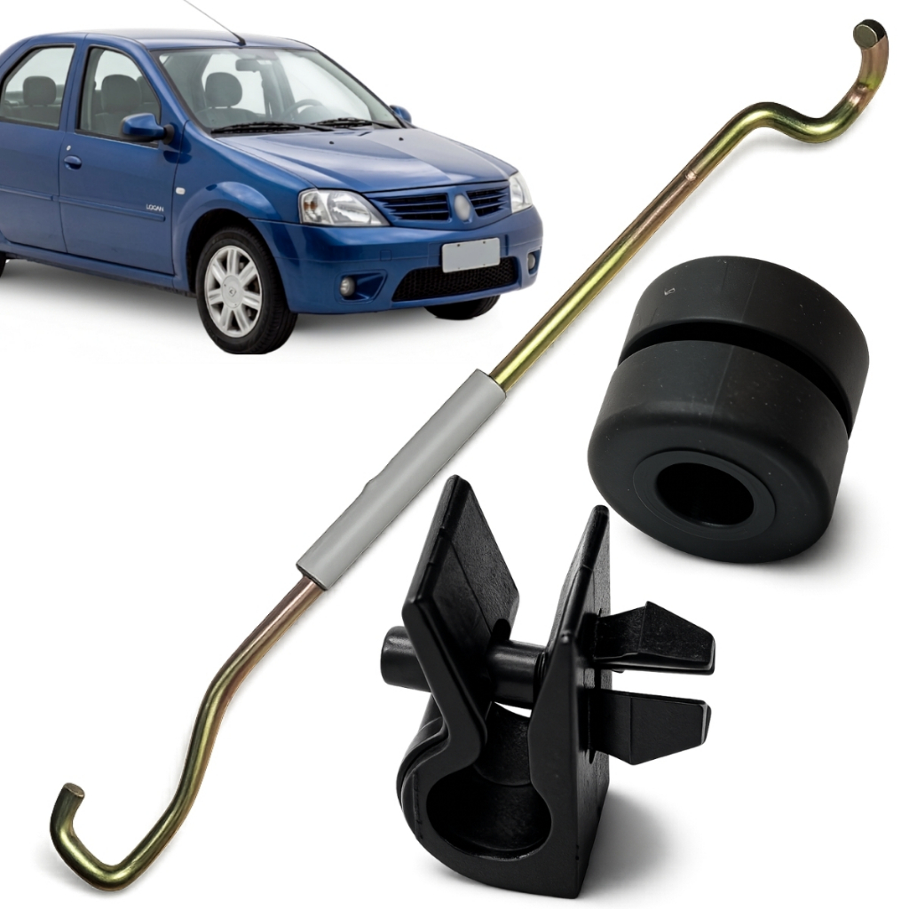 Kit Vareta de Metal Haste Presilha Capo Para Renault Logan 2004 Até 2012 Todos