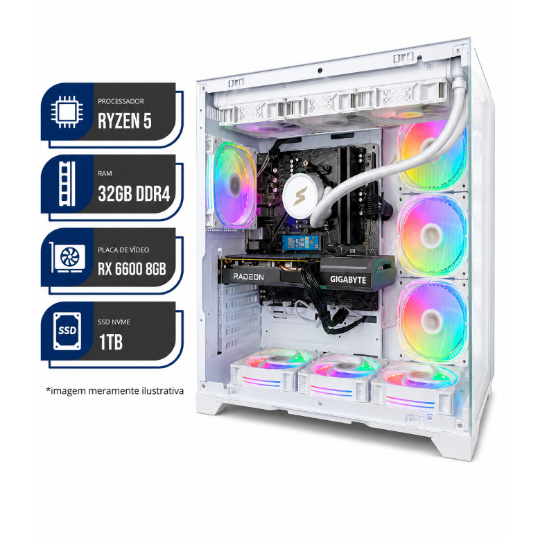 PC Gamer- Ryzen 5 5600,RX 6600 8GB,B550M K GIGABYTE,32GB RAM DDR4,SSD NVME 1TB,6