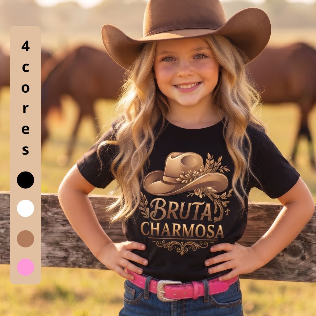 Camiseta Country para Criança Infantil Menina, Estampa Cowboy Rodeio Western Malha de Algodão Soltinho Conforto Calor