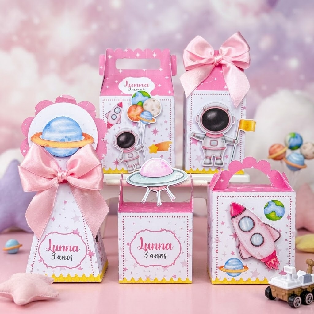 Kit Caixinha Personalizadas PEGUE E MONTE Astronauta Menina Lembrancinhas Aniversário Infantil decoração de festa