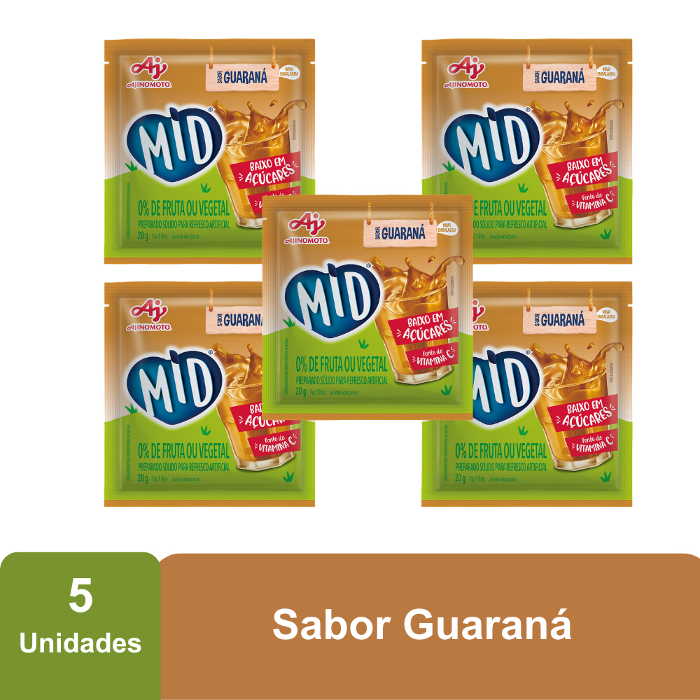 Imagem Kit Refresco em Pó MID® Sabor Guaraná Com 5 Unidades de 20g