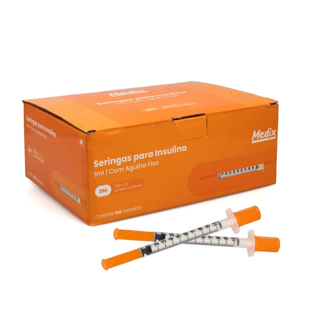 Seringa Insulina Botox 1ml 12,7x033mm Agulha Fixa C/100 Und - MEDIX