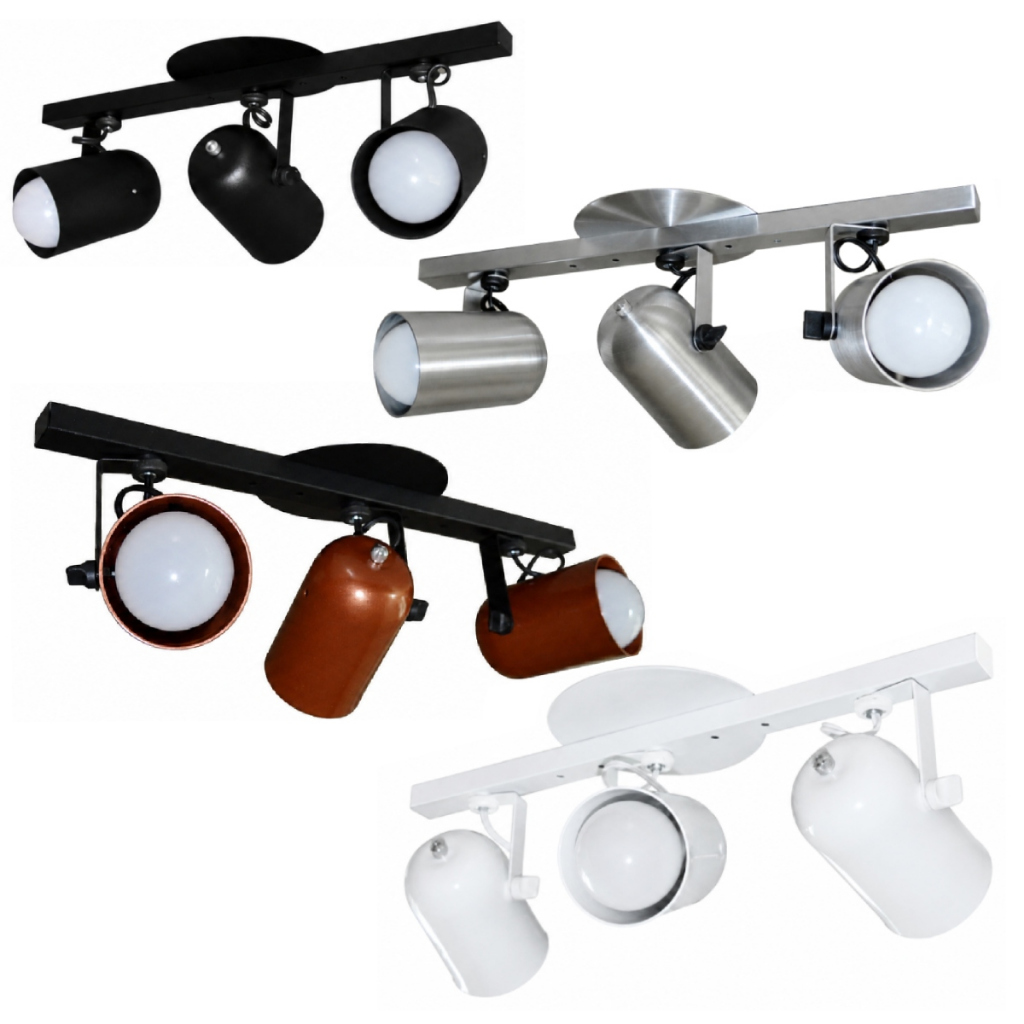 Spot No Trilho com 40cm Para 03 Lampadas nas cores Preto, Branco, Preto com Cobre e Escovado E27