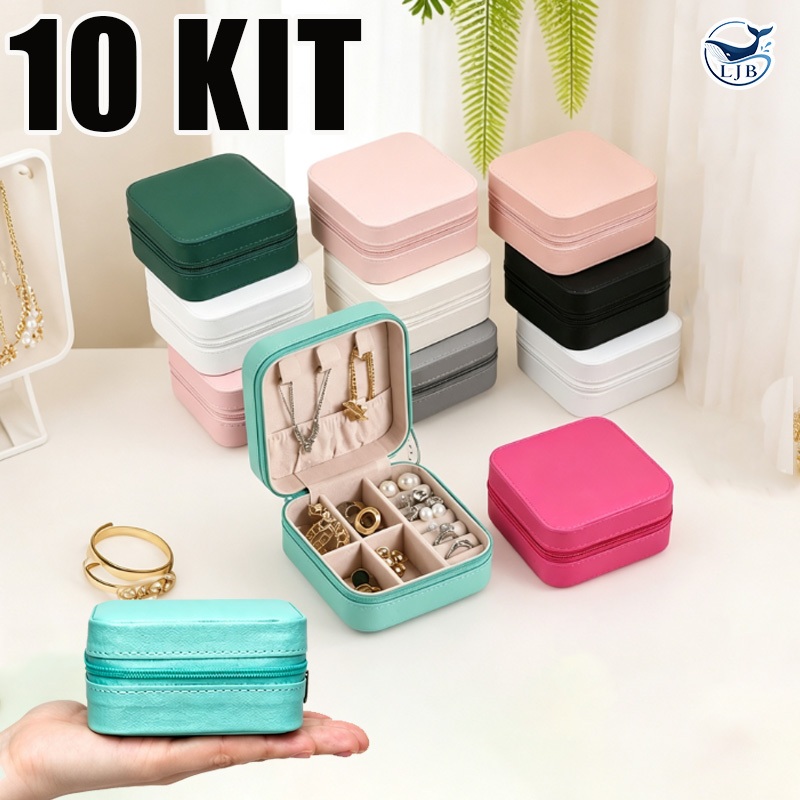 KIT 5/10 Porta Jóias Portátil com Divisórias Bolsa de Armazenamento para Brincos Colares Anéis XSSH