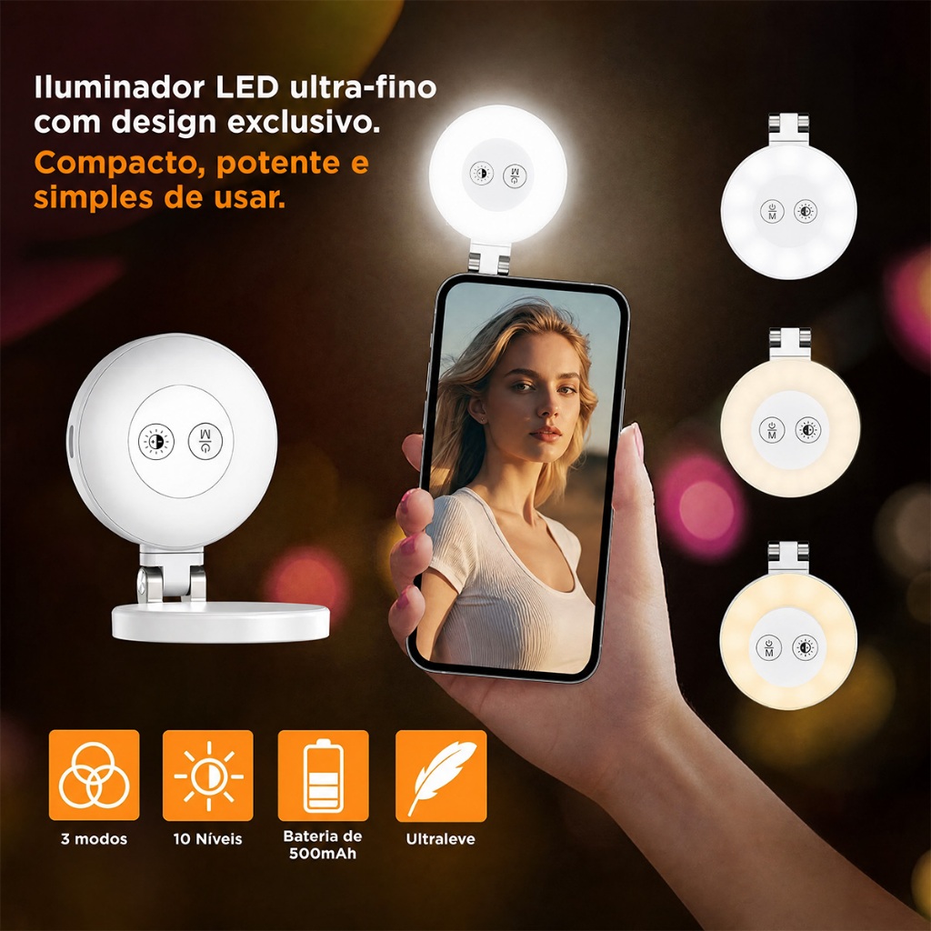 VEDO Luz de Preenchimento Magnética para Selfie 3 Temperaturas de Cor 2700K-9000K para Selfie Live
