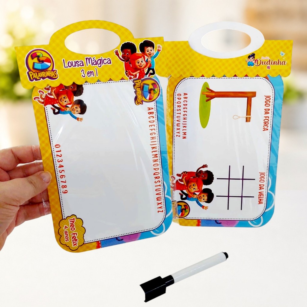 Lembrancinha 3 Palavrinhas Lousa Mágica Interativa 3 em 1 Personalizados Festa Infantil Aniversário