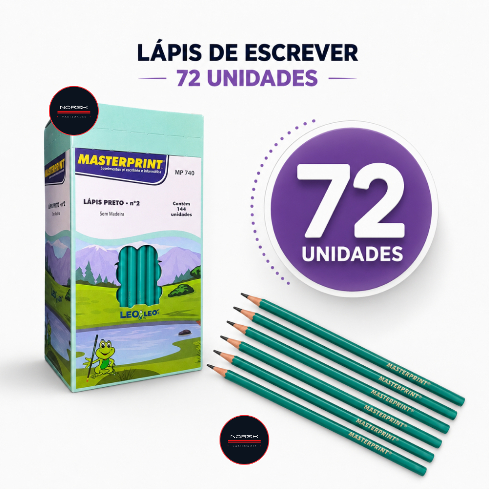 Lápis de Escrever Sextavado Preto Nº2 Caixa 72 Unidades Material Escolar Escola Estudos Masterprint