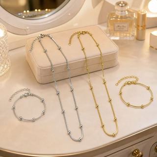 Conjunto elegante de colar e pulseira com corrente de contas (design simples e versátil)
