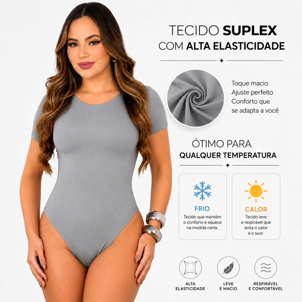 Kit 3 Body Feminino Manga Curta Blusinha Feminina Tecido Suplex Tendência — imagem 2 de 2