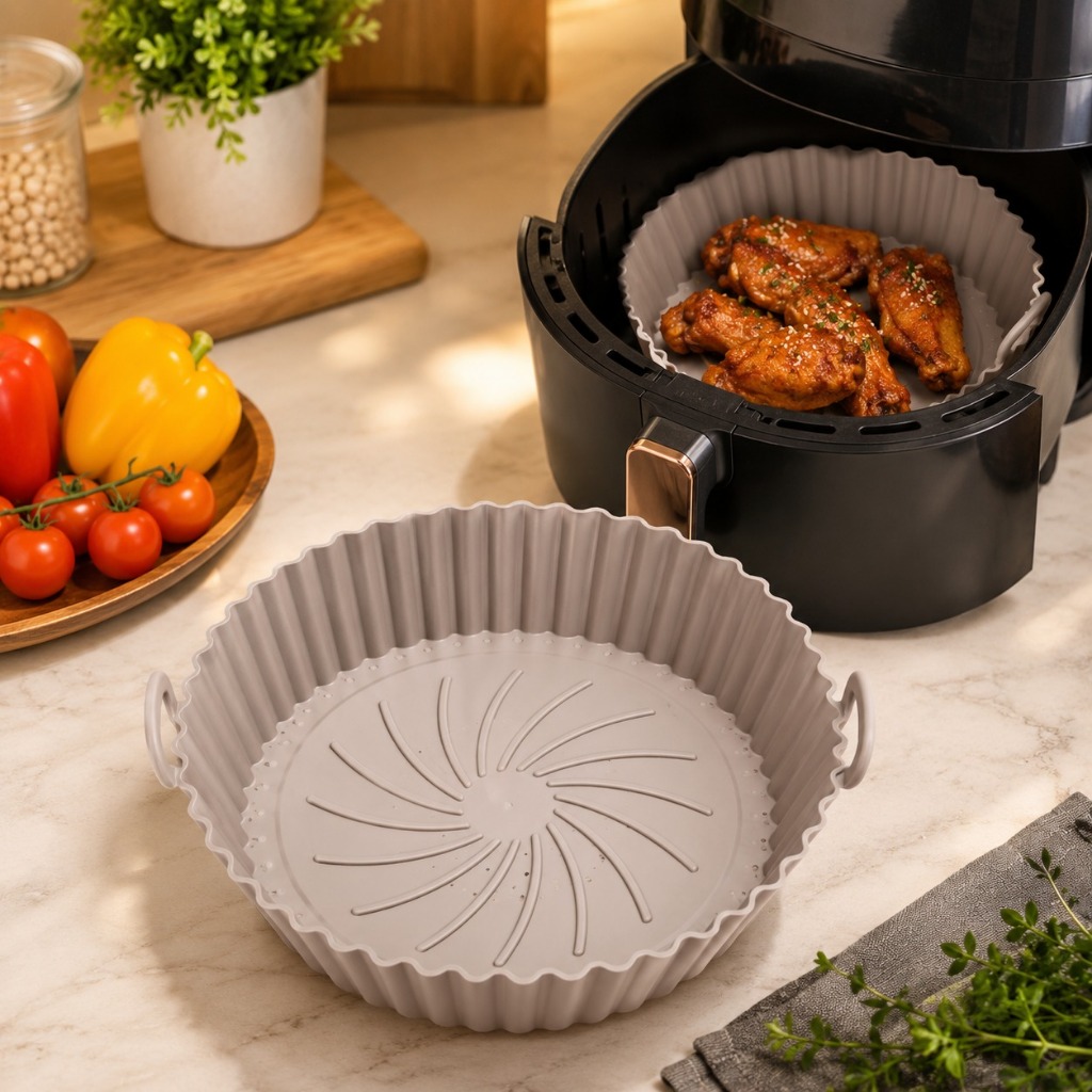 Forma de Silicone 20cm para Air Fryer 1,5L Antiaderente Reutilizável Para Forno Micro-ondas Freezer