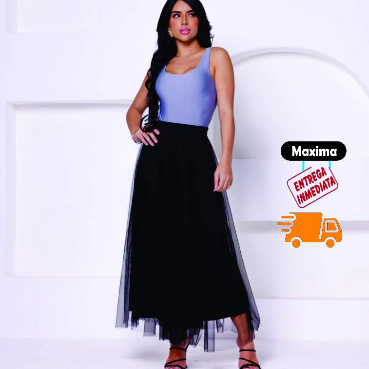 SAIA MIDE TULE FORRADA LONGA LISA MODA MODESTA EVANGELICA EXECUTIVA