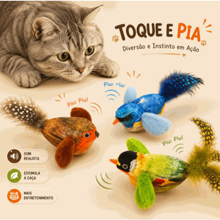 Brinquedo Pássaro Interativo para Gatos com Som Realista Catnip Pena Brinquedo Mordedor C…