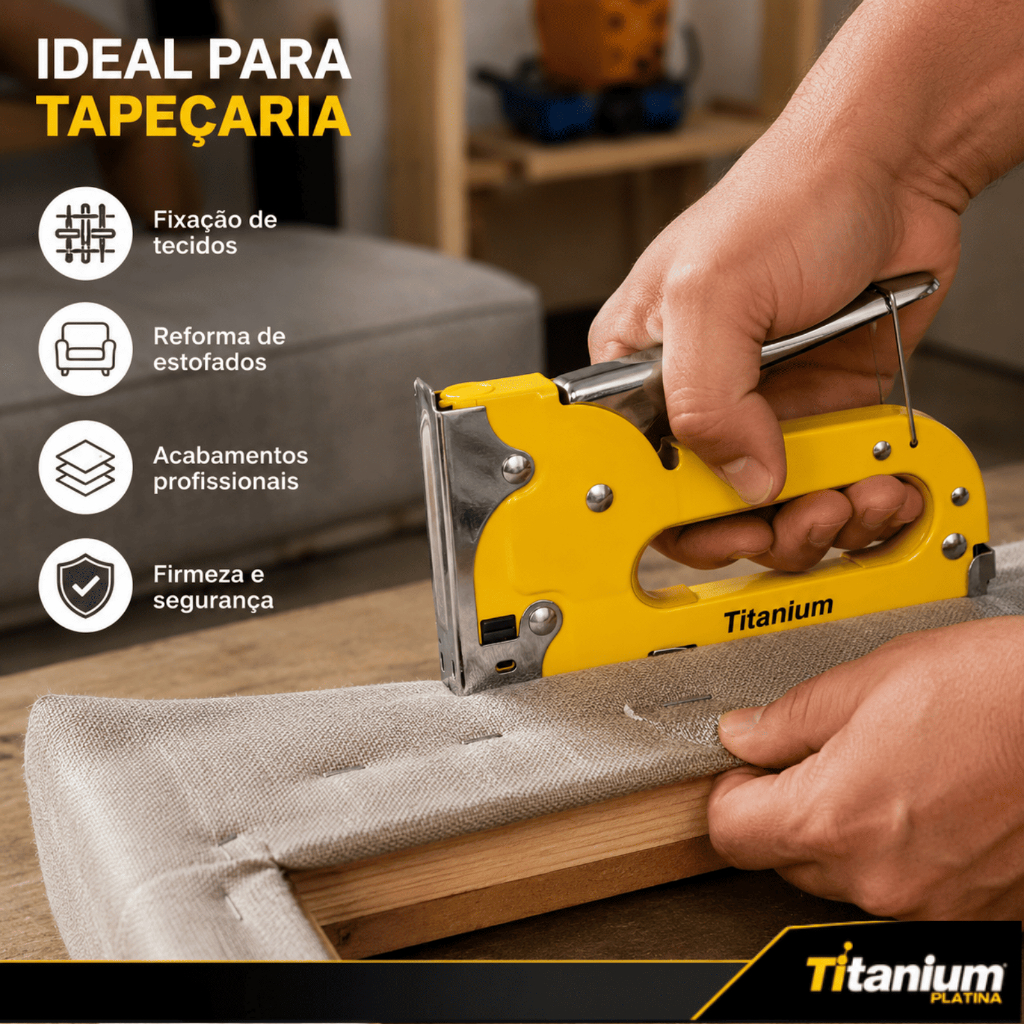 Grampeador Tapeceiro Profissional Aço Regulagem de Pressão 4 a 14mm Titanium Platina · foto 2