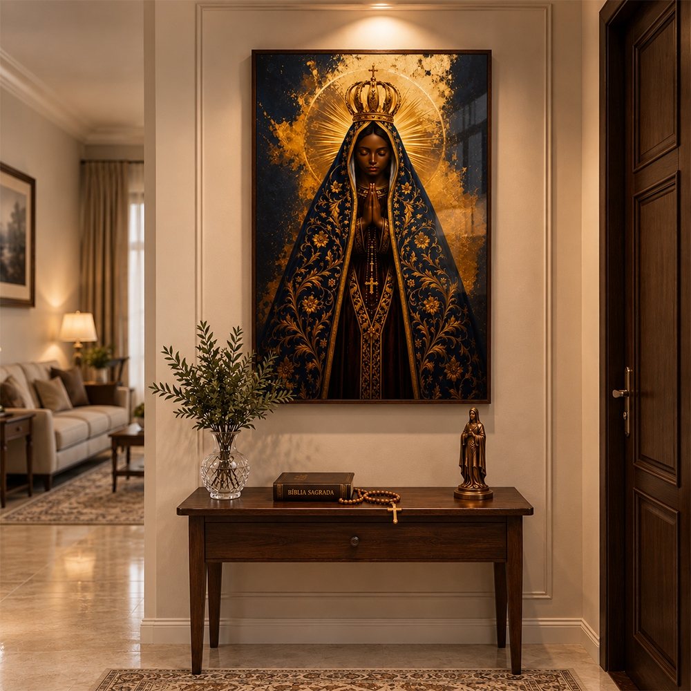 Quadro Nossa Senhora Aparecida Decorativo Religioso Com Moldura Para Sala Quarto Capela
