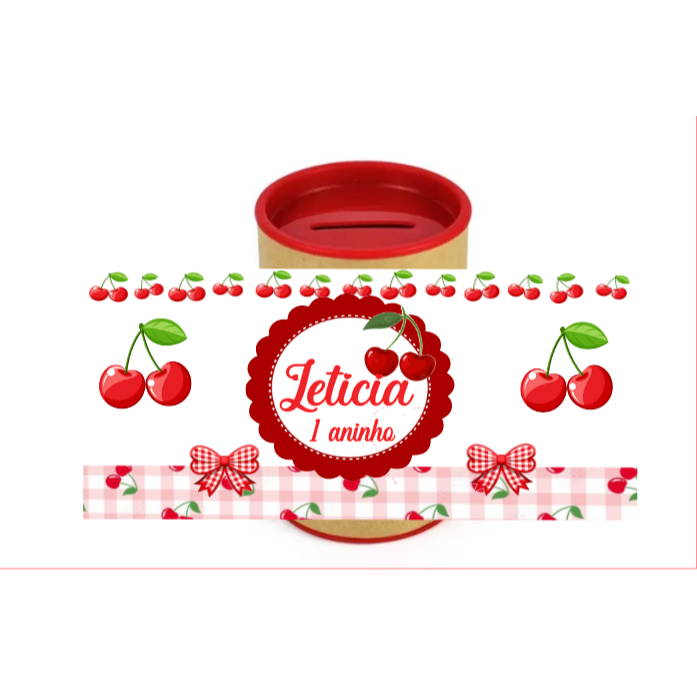 Cofrinho Personalizado Cerejinha- Cofre+ rótulo- ENVIO RÁPIDO
