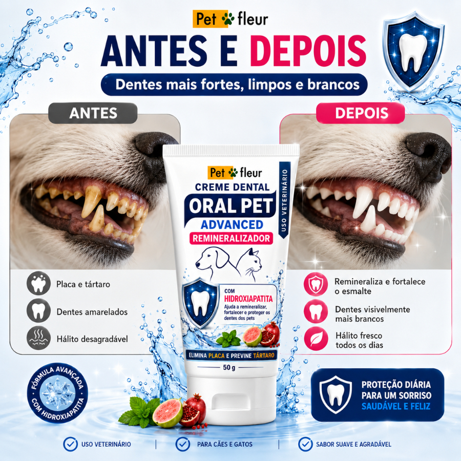 Pasta de Dente para Cachorro e Gato com Hidroxiapatita Anti Tártaro Mau Hálito Petfleur 50g