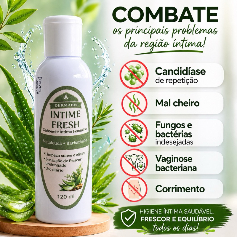 Sabonete Íntimo Feminino Intime Fresh 120ml Melaleuca + Barbatimão Dermabel combate Candidíase e Mau Cheiro