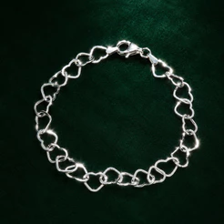 Pulseira Elos em Corações Prata 925 Feminina e Delicada