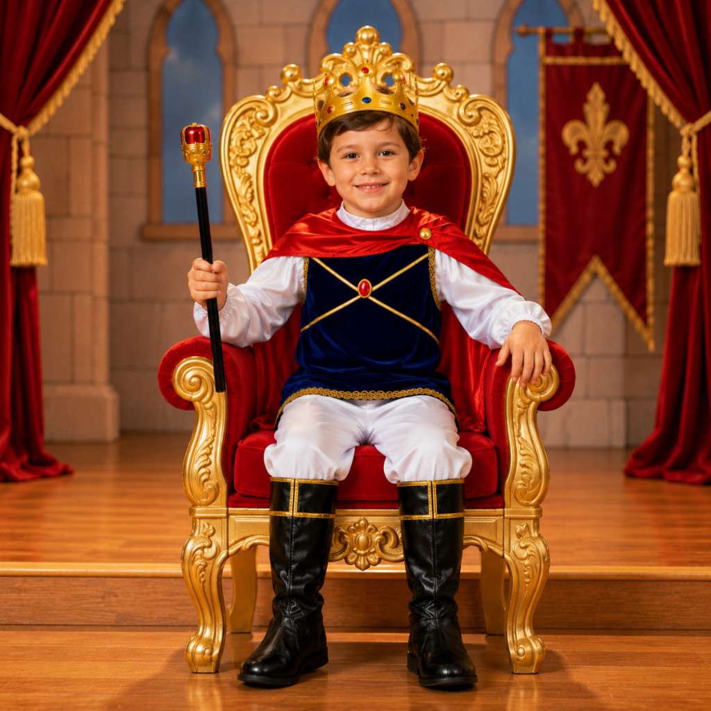 Kit Rei Infantil Fantasia Completa Príncipe Realeza Roupa Acessórios Conto de Fadas Luxo Cosplay Aniversário