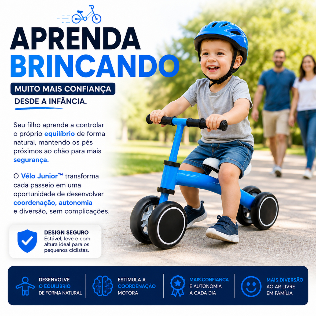 Bicicleta de Equilíbrio Infantil Vélo Junior™ Sem Pedais Azul Desenvolvimento Motor 2 Anos até 30kg