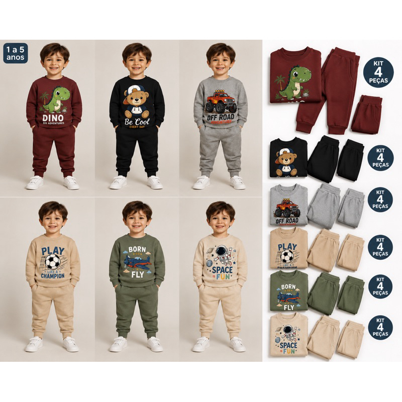 kit 4 peças moleton menino, moletons reforçados bem quentinhos