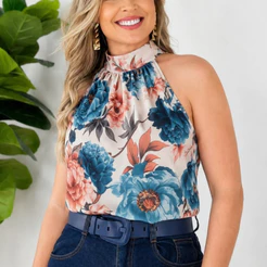 Blusa Feminina Regata Floral gola alta