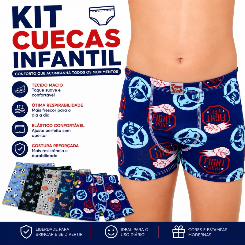 Kit Cueca Box Infantil Microfibra | Conforto, elasticidade, costura reforçada e estampas sortidas.