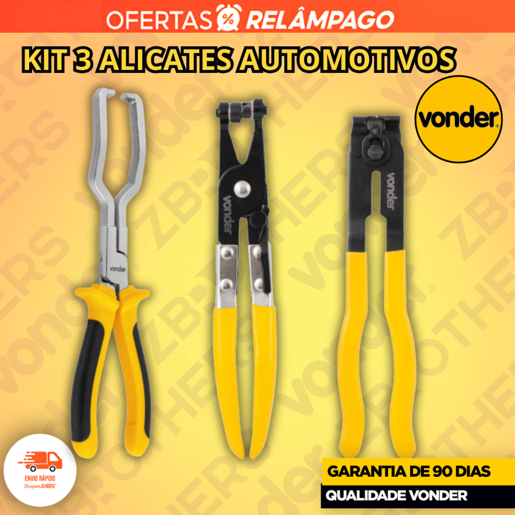 Kit 3 Alicates Automotivo Abraçadeira Radial + Abraçadeiras Elásticas + Filtro De Combustível Vonder