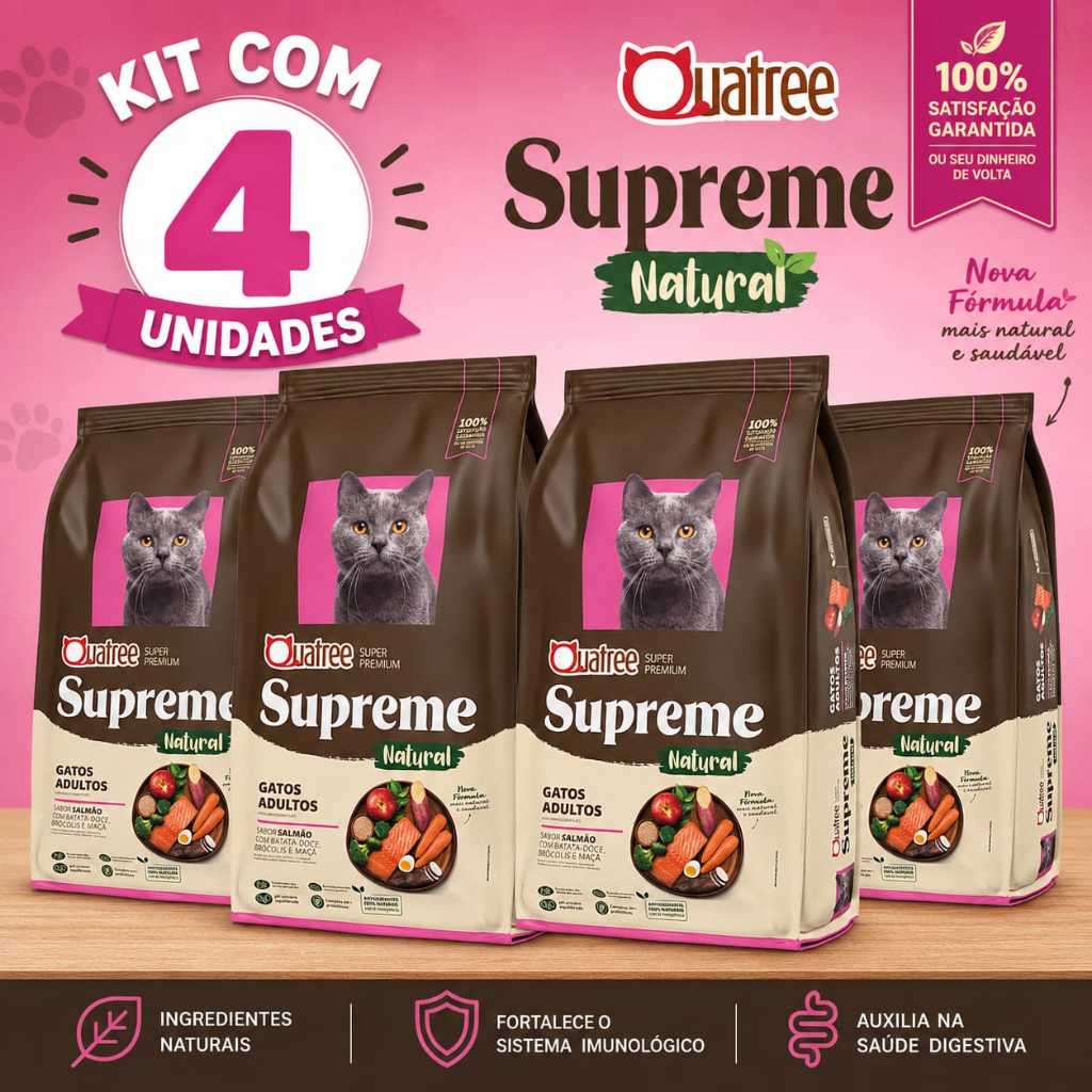 Kit Com 4 Ração Quatree Supreme Gatos Adultos Salmão 1kg Cada