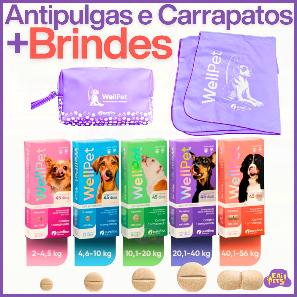WellPet Antipulgas Todos Tamanhos Antiparasitário para Cães Proteção Prolongada e Sabor Atrativo