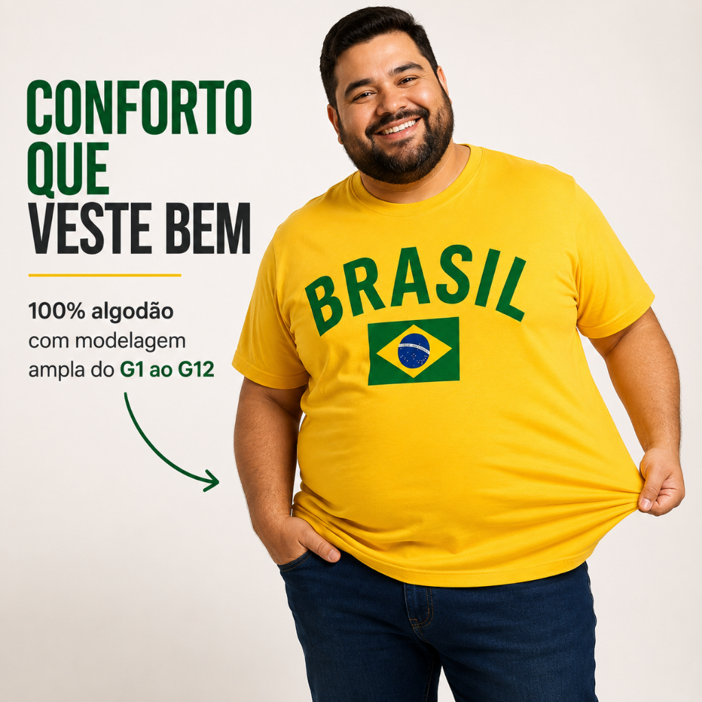 Camiseta do BRASIL Plus Size  Copa 100% Algodão G1 G2 G3 G4 G5 G6 G7 G8 G9 G10 G11 G12