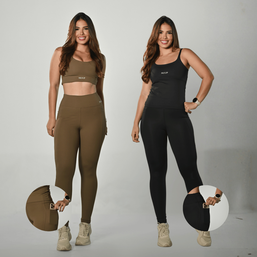 Conjunto Fitness Top e Calça Legging Em Poliamida de Alta Compressão Para Academia e Corrida Feminino