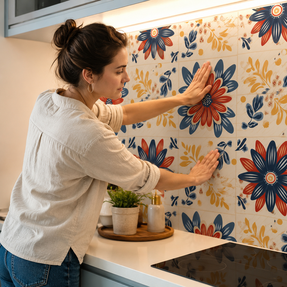 Papel de Parede Cozinha Lavavel Meia Parede Azulejos Revestimento de Parede Rolo Autocolante