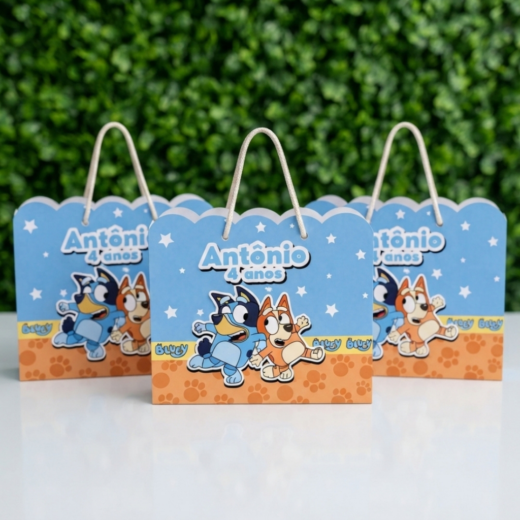 Kit Sacolinhas Personalizadas Bluey (18x14x6cm)PEGUE E MONTE