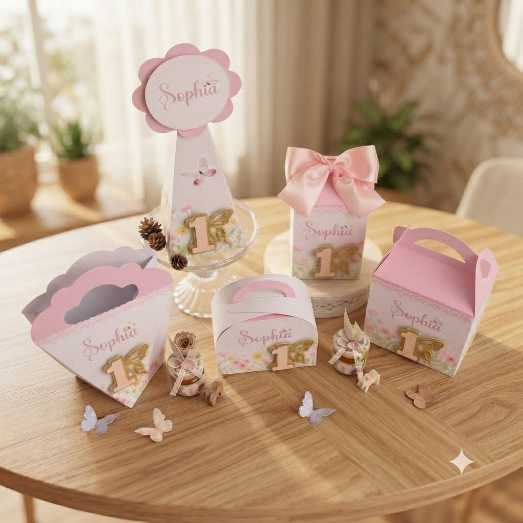 Kit Caixinhas Personalizados Tema Jardim Das Borboletas Menina Menino Personagens Lembrancinhas Aniversarios Pegue Monte
