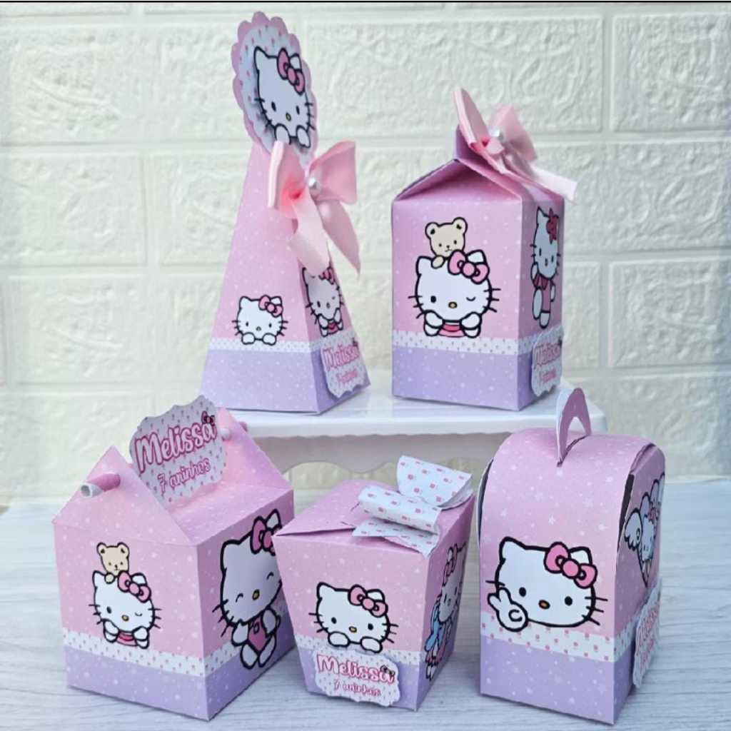Kit Caixinhas Personalizados Tema Hello Kit baby Menina Menino Personagens Lembrancinhas Aniversarios Pegue Monte