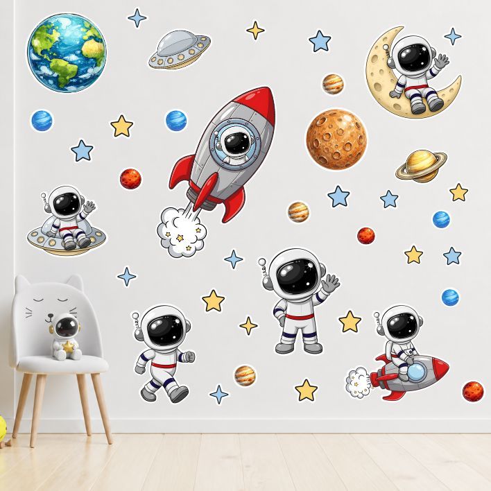 Adesivo de Parede Adesivo de Parede Infantil Astronauta Estrelas Planetas Quarto Criança
