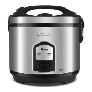 Panela de Arroz PH10P 10 Xícaras Inox Elétrica 700W Tampa de Vidro Antiaderente Cozimento a Vapor Philco