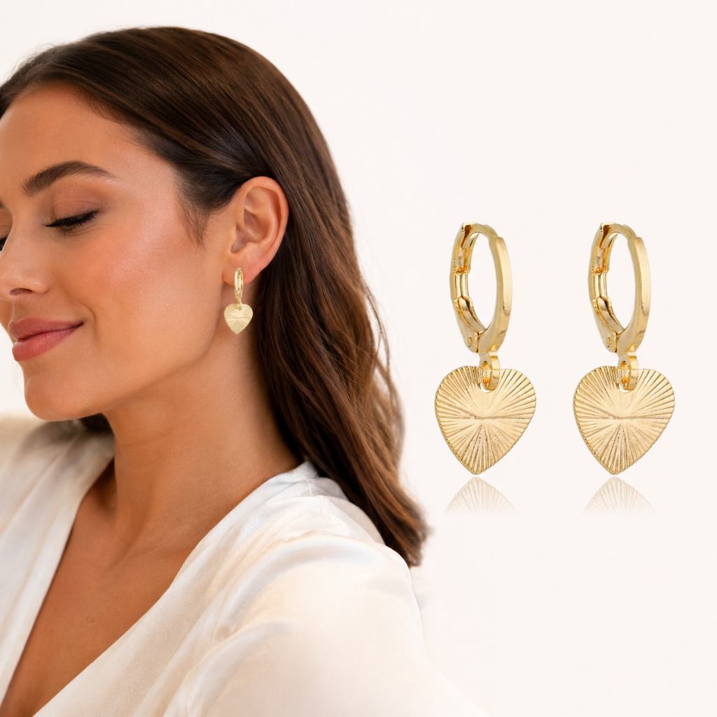 Brinco Argola de Click Banhado a Ouro 18k Coração Jateado