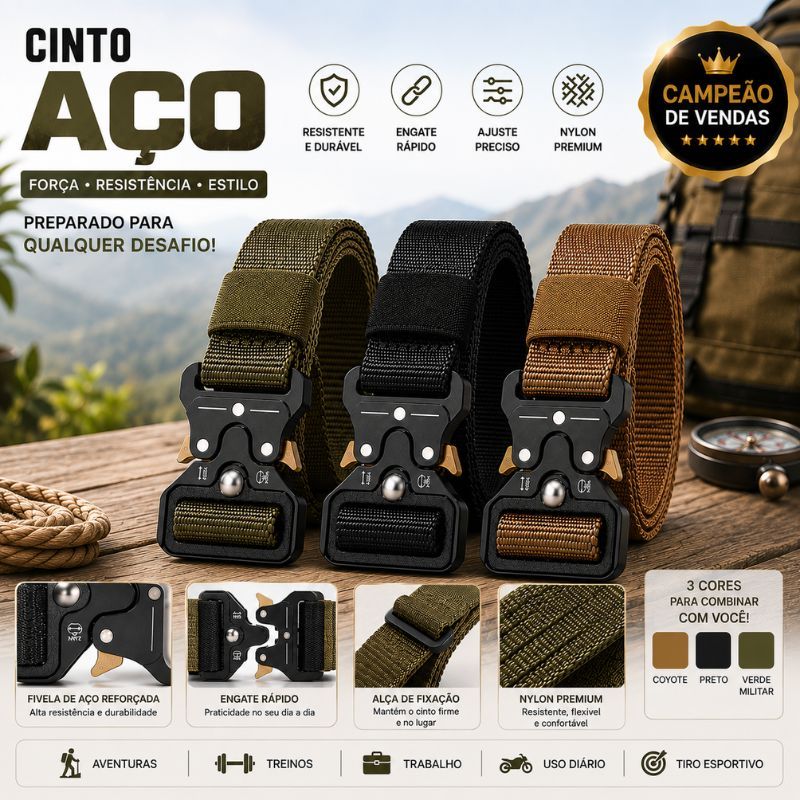 Cinto Masculino Nylon Ajustável Fivela Aço Encaixe Rápido Militar Casual Tático Resistente 125cm