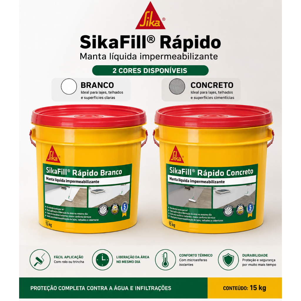 SikaFill Rápido Manta Líquida Impermeabilizante 15kg Branco ou Cinza Concreto