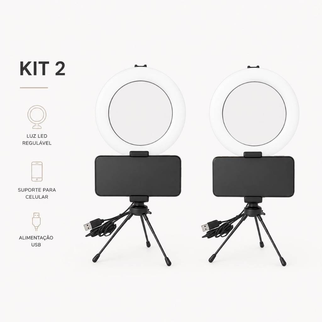KIT 02 Ring Light 6 Polegadas Portátil Iluminação Para Maquiagem Vídeos Lives Fácil Montagem LED