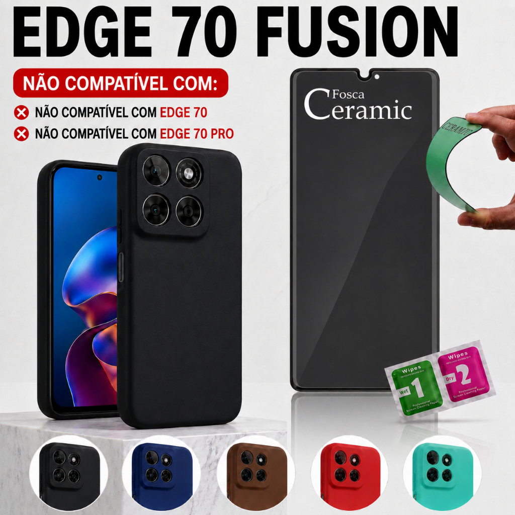 Moto Edge 70 Fusion / 70 Fusion Plus +  Capa Silicone Aveludada Premium Anti Impacto  + Película cerâmica para privacida