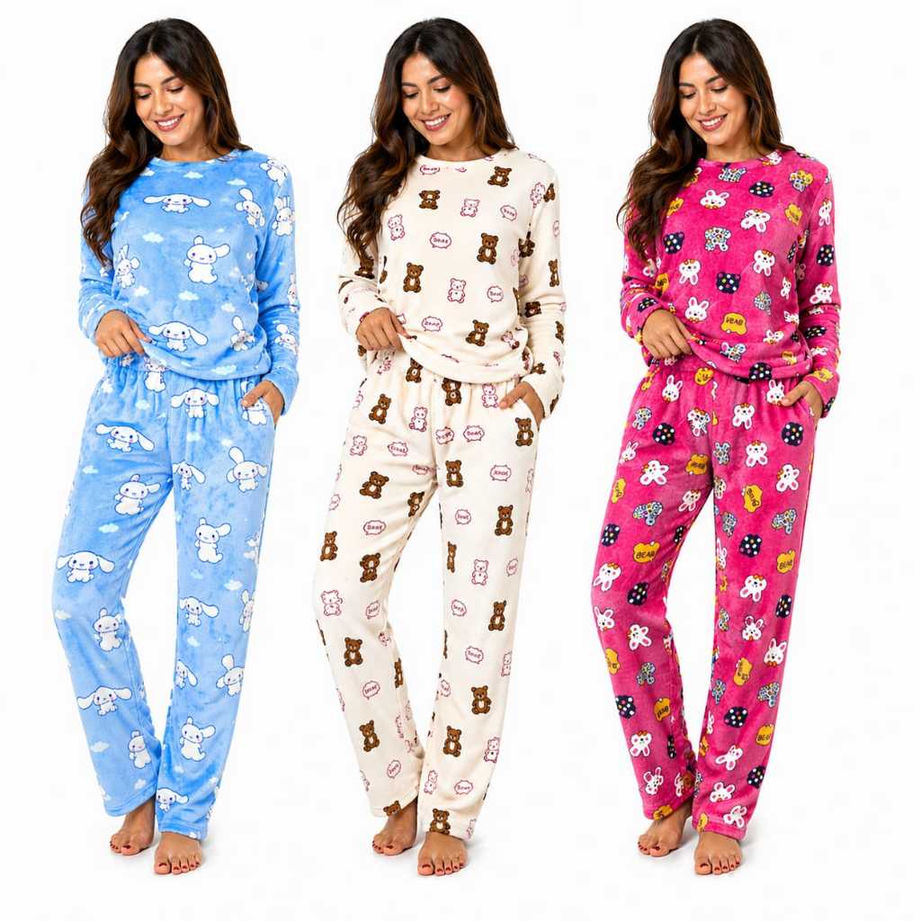 CONJUNTO PIJAMA CALCA E BLUSA PLUSH SOFT FRIO INVERNO QUENTINHO ESTAMPADO