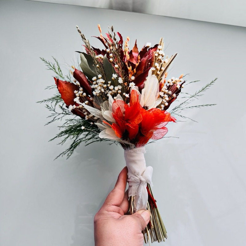 Pequeno buque/ arranjo flores secas Desidratadas laranja e terracota p/decoração, noivas minimalista civil, presente