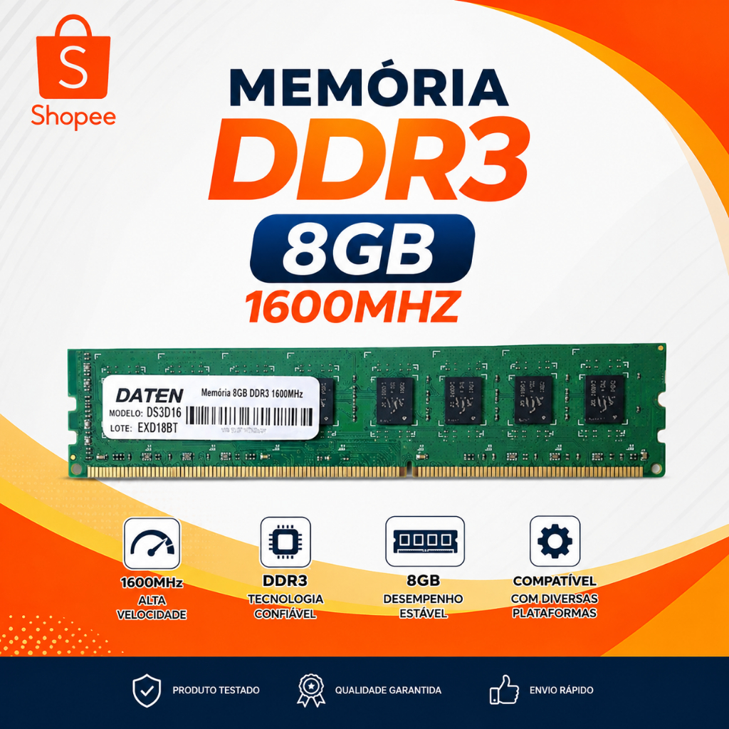 Memória Ram 8GB DDR3 Daten  8G3D16 1600MHZ