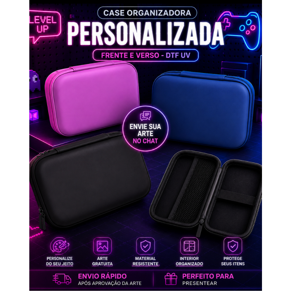 Case Organizadora Personalizada Porta Cabos Fones Carregador Eletrônicos DTF UV Presente Criativo