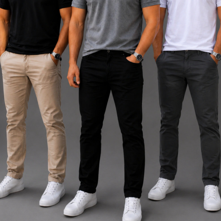 Kit 3 Calça Masculina Sarja 38 ao 48 Com Elastano e Algodão de Alta Qualidade Trabalho Conforto Social Bolso Faca
