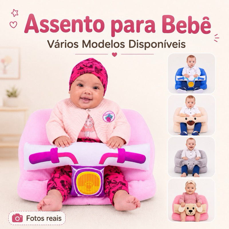 Assento para Bebê Sofazinho Infantil de Pelúcia Apoio para Sentar Vários Modelos