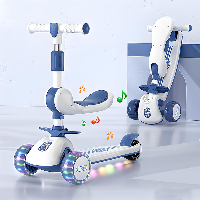 Patinete Infantil com Luz Som Musical Dobravel e Guidão Ajustável até 60Kg Menino Menina